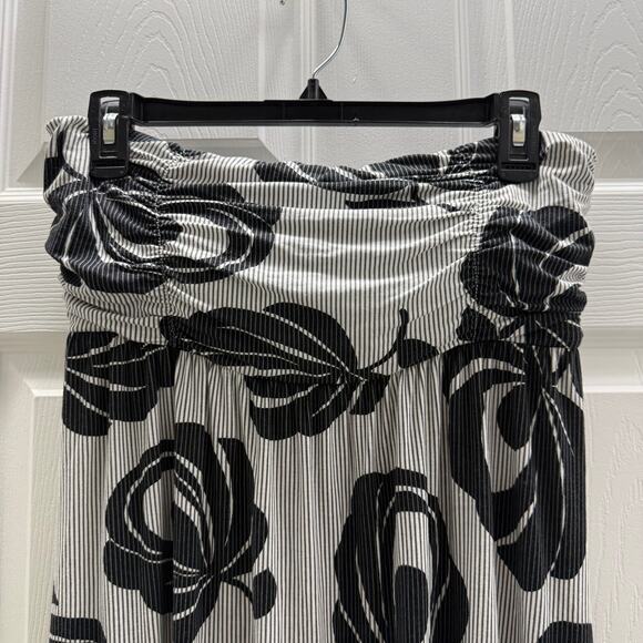 Soma Womens Strapless Striped Floral Dress Medium Black Gray White - Picture 4 of 5